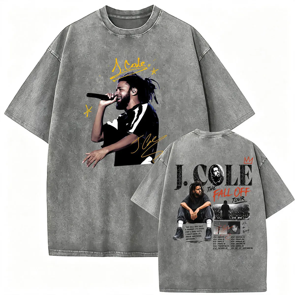 Vintage Washed J.Cole The Fall Off World Tour 2026 Grafik-T-Shirts Herrenbekleidung Mode Gothic Hip Hop Kurzarm-T-Shirts – Detail 7