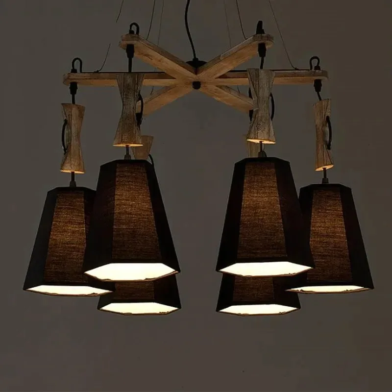 American Rural Dining Room Light Bedroom Simple Wood Chandelier Atmospheric Personality Retro Rural
