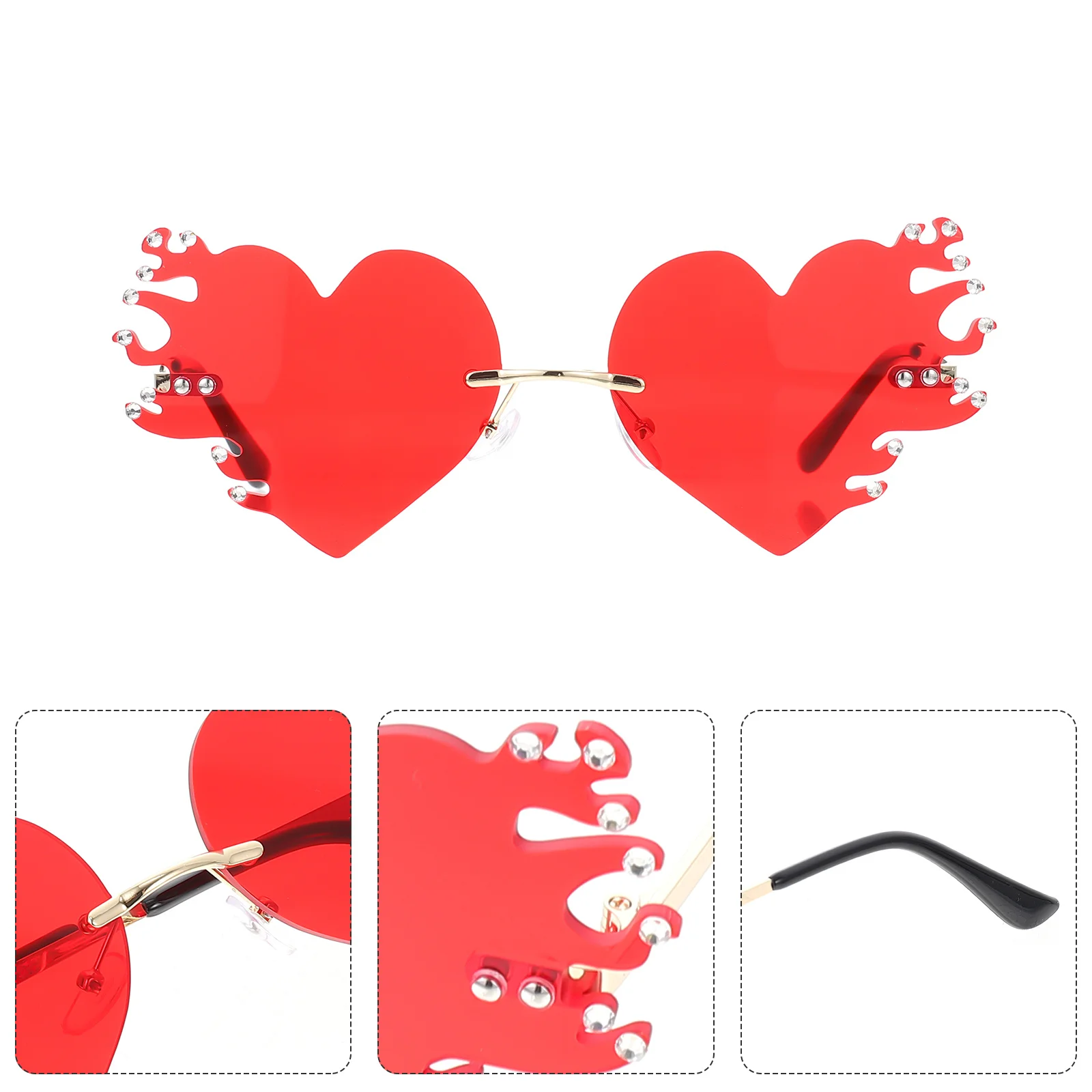 

1 Pair Rimless Heart Sunglasses Party Flame Glasses Festival Decoration Decorative Fire Sunglasses Personality Accessory Sun