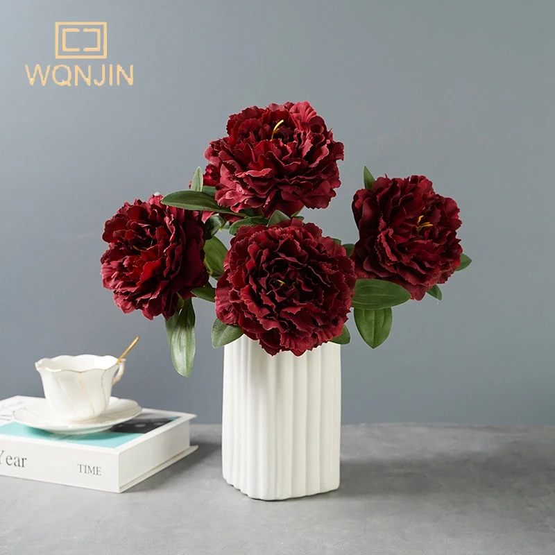 5 Köpfe große rote Seide künstliche Pfingstrose Blumenstrauß Blumen Dekoration Hochzeit Zuhause Tisch große gefälschte Blumen Valentinstag liefert – Detail 2