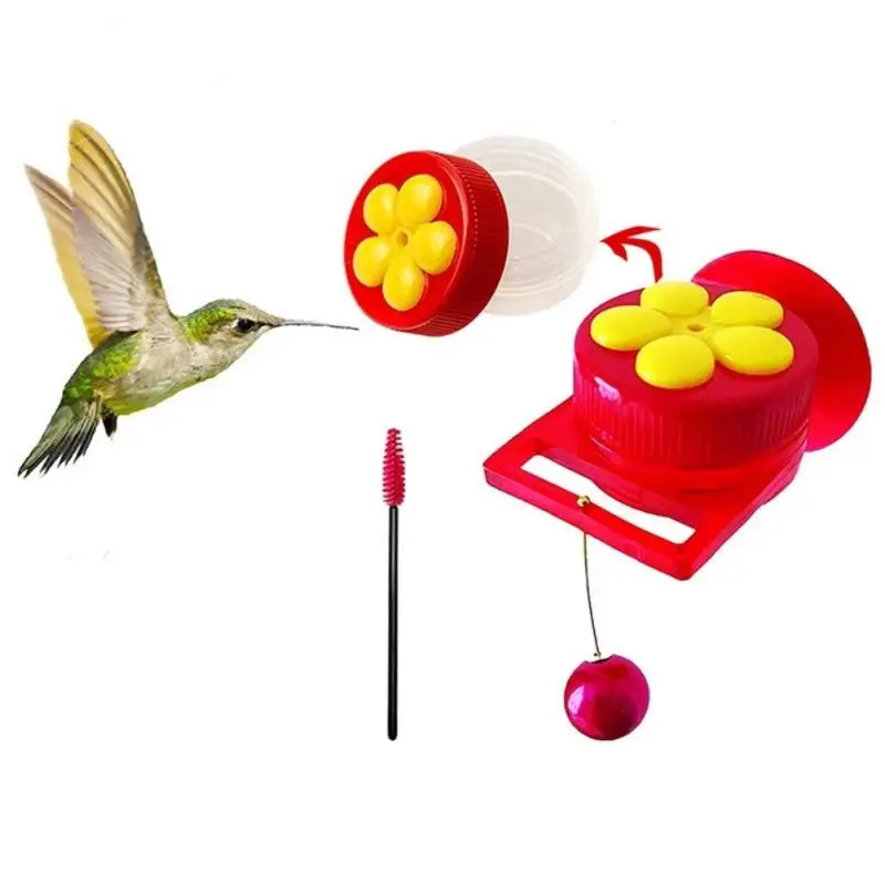 Alimentador de colibri portátil com ventosa, Alimentador manual, Alimentador de pássaros pendurado ao ar livre, Garrafa com escova de limpeza