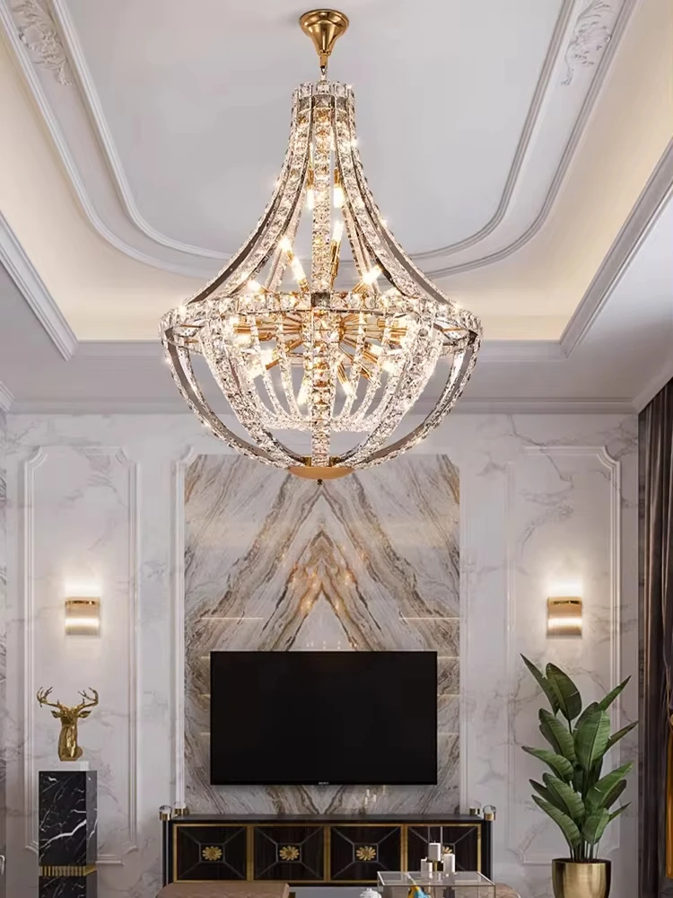 

Luxury Crystal Chandelier for staircase E14 Pendant Light Fixture Villa Hotel Lobby Living Room Decor Led Hanging Crystal Lustre