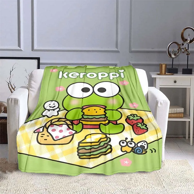 

Мультяшное одеяло Sanrio Keroppi с узором, теплое мягкое пушистое покрывало для дивана и кровати для детей и взрослых, простыня для отдыха на открытом воздухе, путешествий, кемпинга, подарок