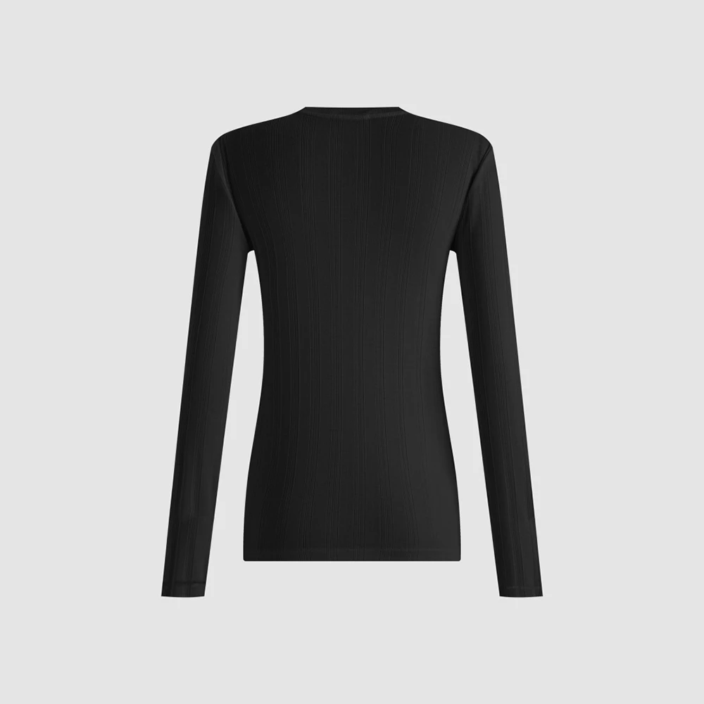 Women 100% Cotton Long Sleeve T-shirt Crew Neck Vertical Ribbed Slim Fit Basic Tee Ladies Casual Elastic Knit Bottoming Shirt