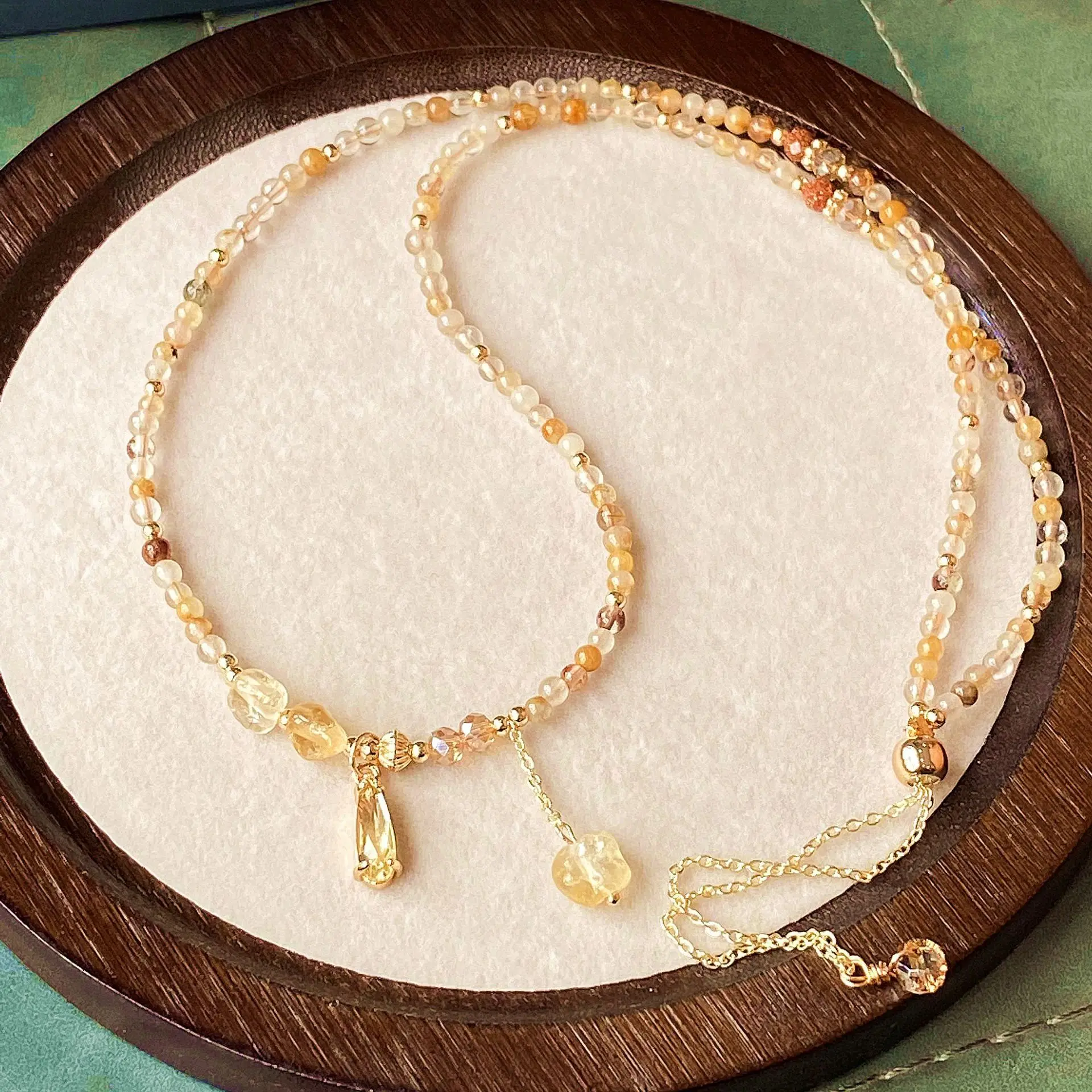 Natural Golden Rutilated Quartz Citrine 3 Loops Beaded Bracelet Caramel Tone Multi Wrap Crystal Hand Jewelry For Women
