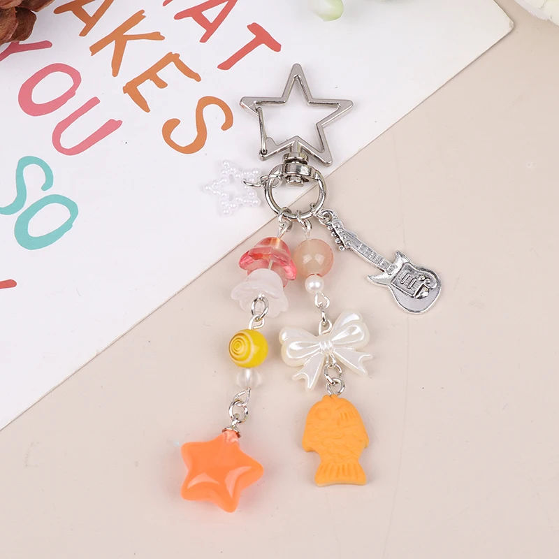 Y2K Acrylic Candy Color Love Star Taiyaki Keychain Beaded Keyring Fashion Sweet Bag Pendant Camera Charms For Girl Gifts