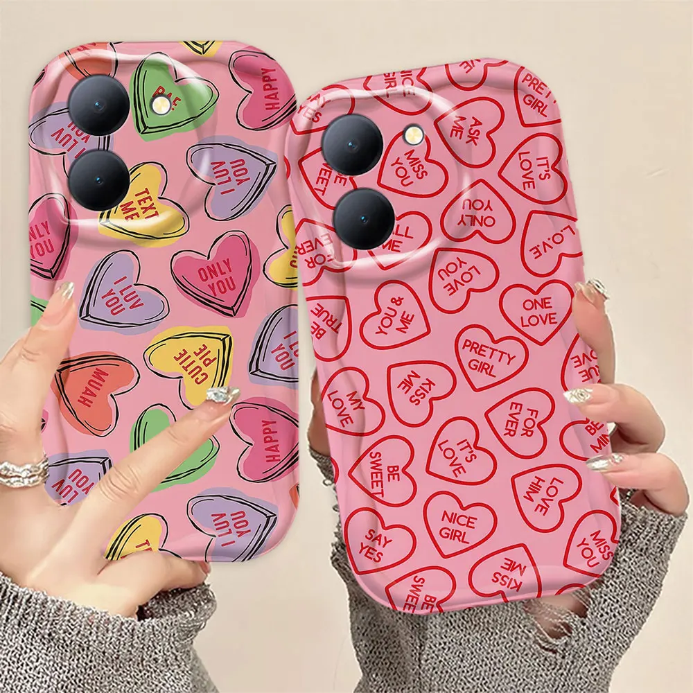 

Happy Love Heart 3D Wave Case For VIVO Y03 Y16 Y17S Y20 Y21 Y22S Y22 Y33S Y27 Y28 Y35 Y36 Y50 Y76 Y77 Y78 Y93 Y100 Case Funda