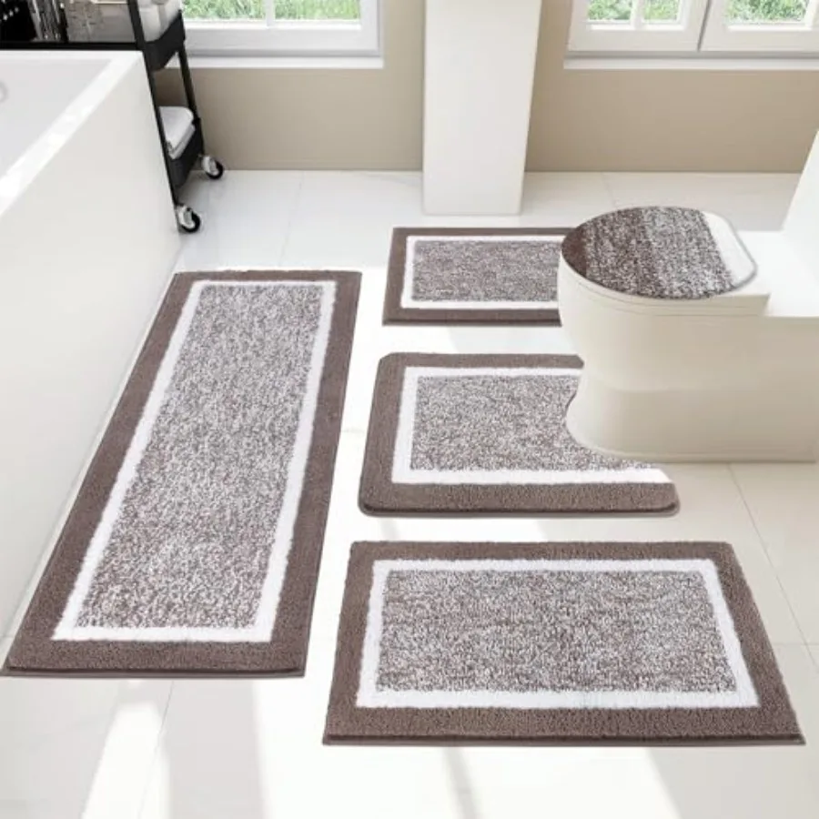 

Bathroom Rugs Set 5 Pcs Plush Absorbent Microfiber Bath Mats for Bathroom Non Slip Washable Bath Rug Set with U Shaped Contour