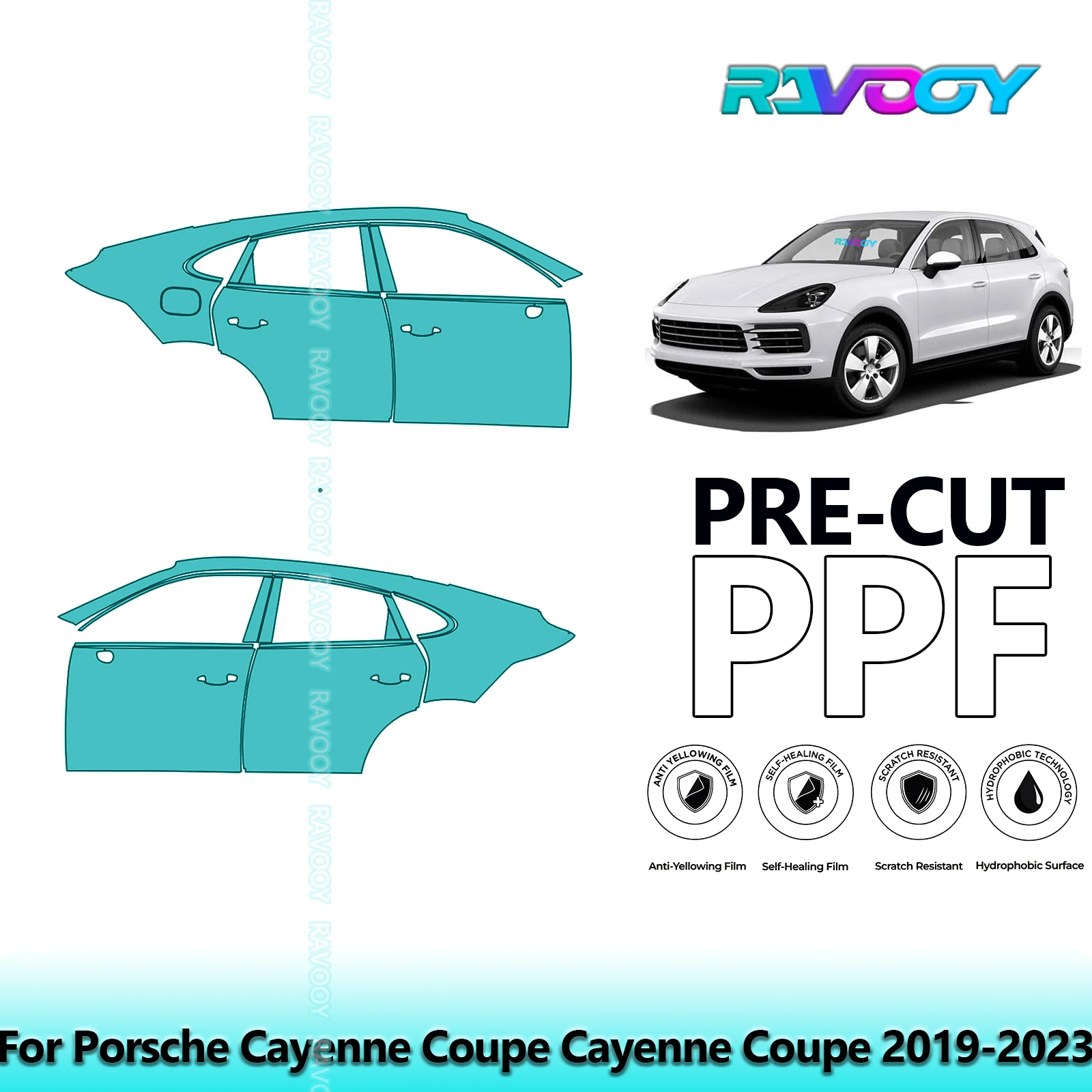 

For Porsche Cayenne Coupe Cayenne Coupe 2019-2023 8.5mil Pre-Cut PPF Door & A/B Pillar Kit TPU Paint Protection Film Set