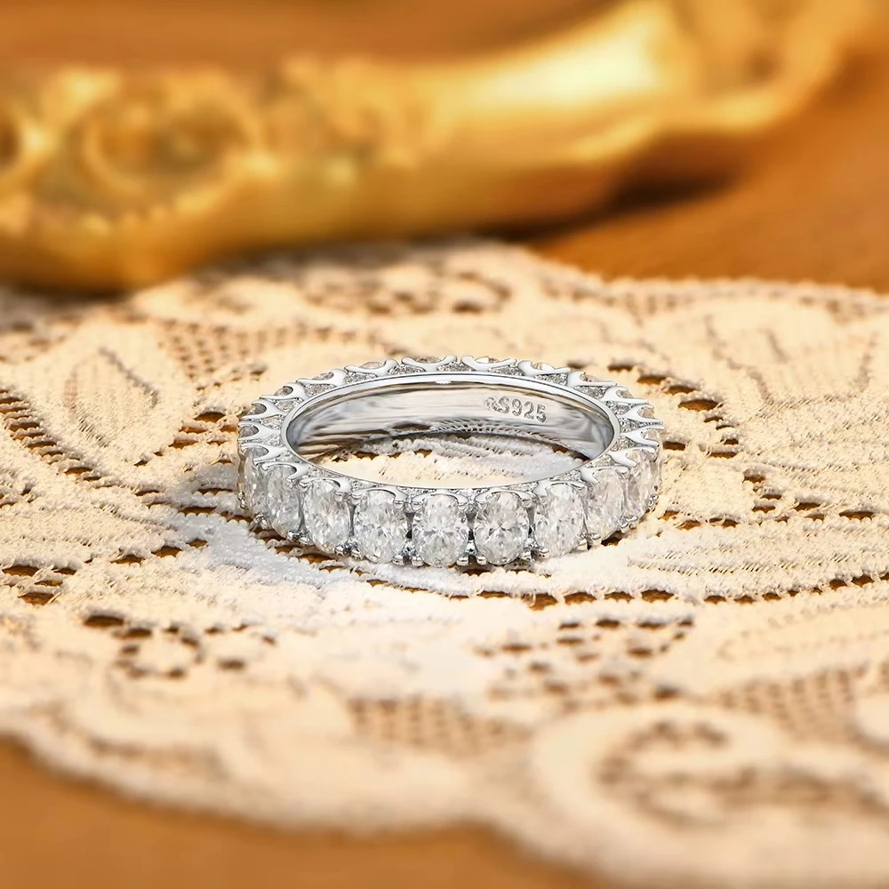 Cincin Moissanite Berongga den - Moissanite Eternity Band Ring Stackable ulasan dan harga