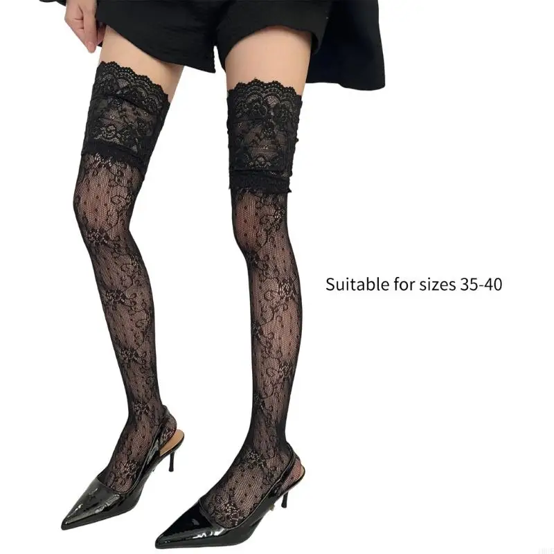فخذ الفخذ العالي الجوارب عالية الدانتيل الأزهار شبكة السمكة طويلة الجوارب الطويلة #6