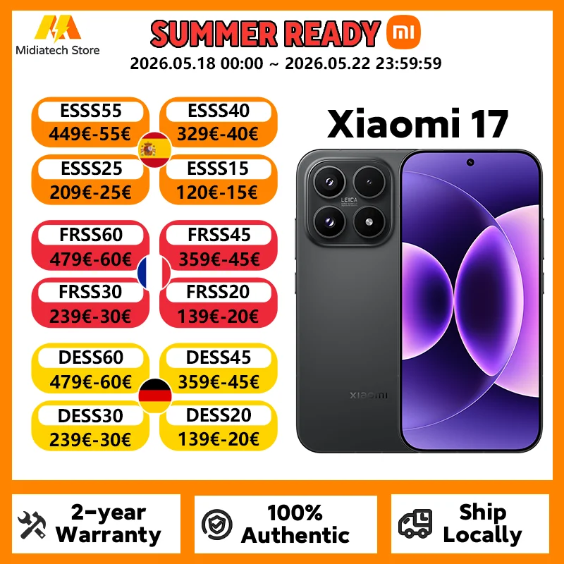 Versione Globale Xiaomi 17 Snapdragon 8 Elite Gen 5 Smartphone Display OLED 6.3" Fotocamera Leica 50MP Batteria 6330mAh 100W Cellulare