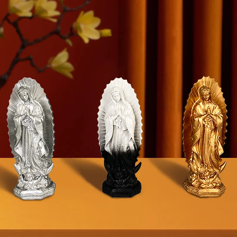 12-Zoll-Mexikanische Jungfrau-Maria-Figur, katholische gesegnete Mutter Guadalupe, Skulptur aus Kunstharz, religiöse Statue, Heimdekoration – Detail 1