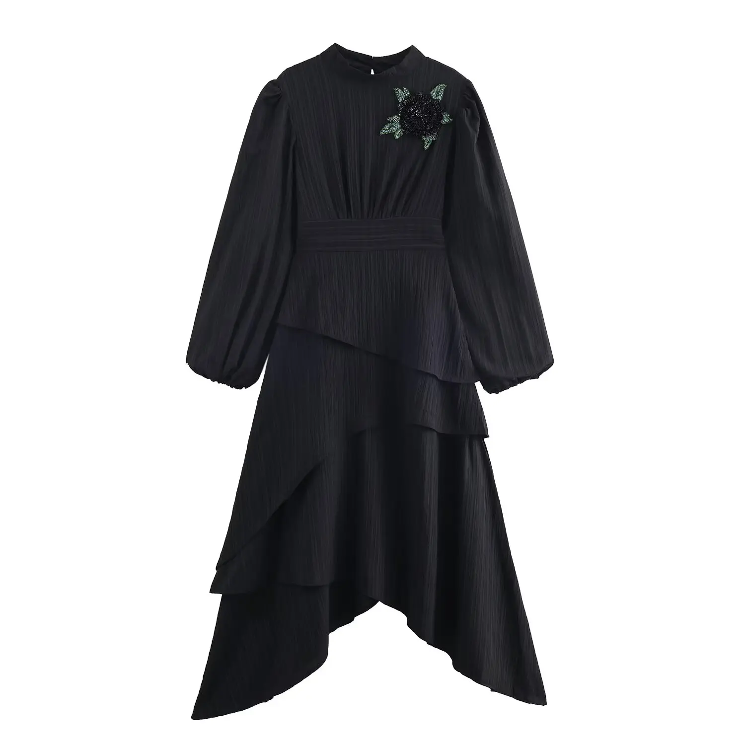 KASLEAD Faionable Street Sle Long Sve Dr décoration florale t-shirt jupe fée dimensionnelle fibre de Polyester trajet Ci