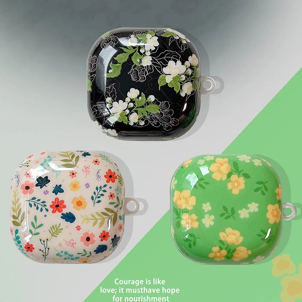 حافظة فنية على شكل زهرة ريفية لهاتف سامسونج جالاكسي براعم FE Buds Pro Buds2 Pro غطاء حماية لسماعات الأذن لهاتف Galaxy Buds Live Pro مع خطاف