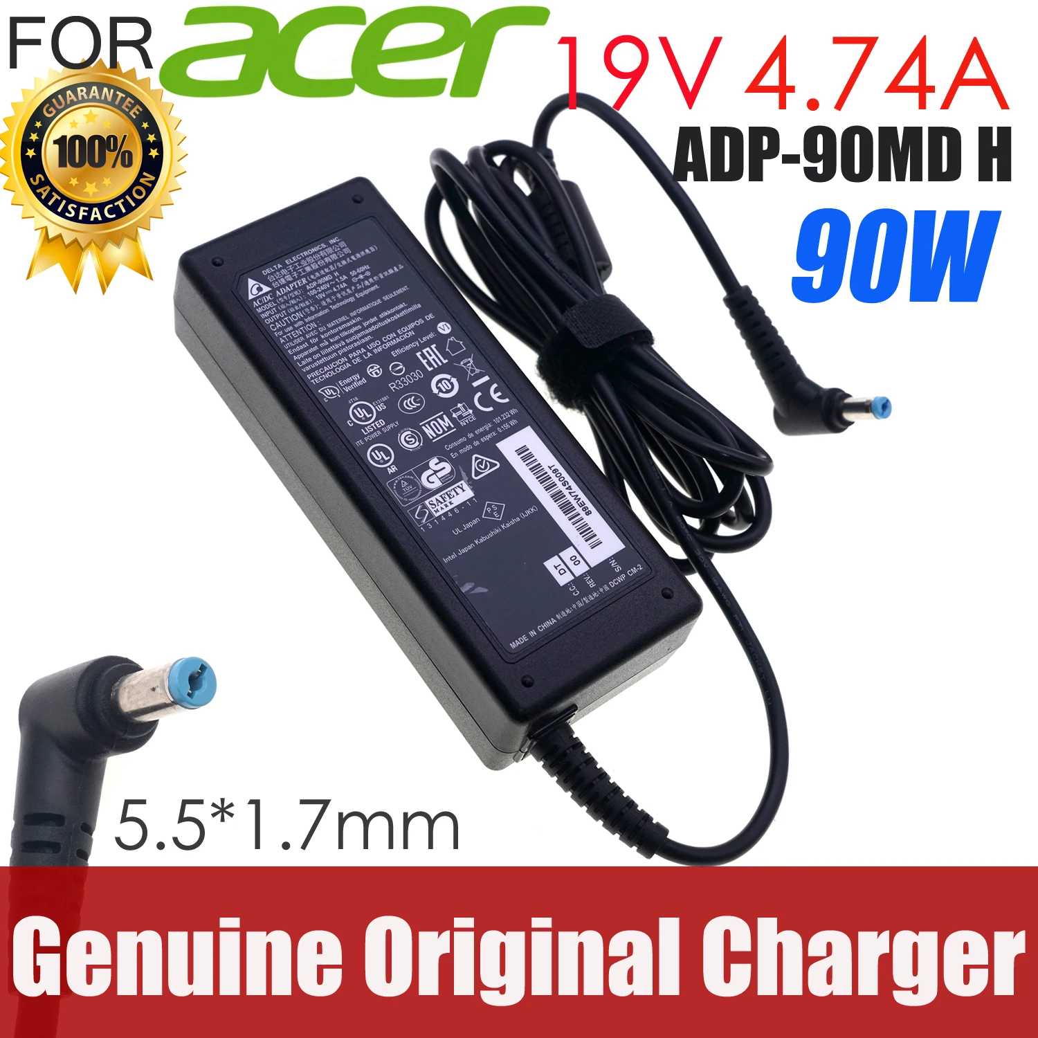

Genuine Delta ADP-90MD H 19V 4.74A 90W ADP-90MD BB ADP-90SB BB AC/DC Adapter For Acer Aspire 3020 5020 Laptop Charger A090A029L