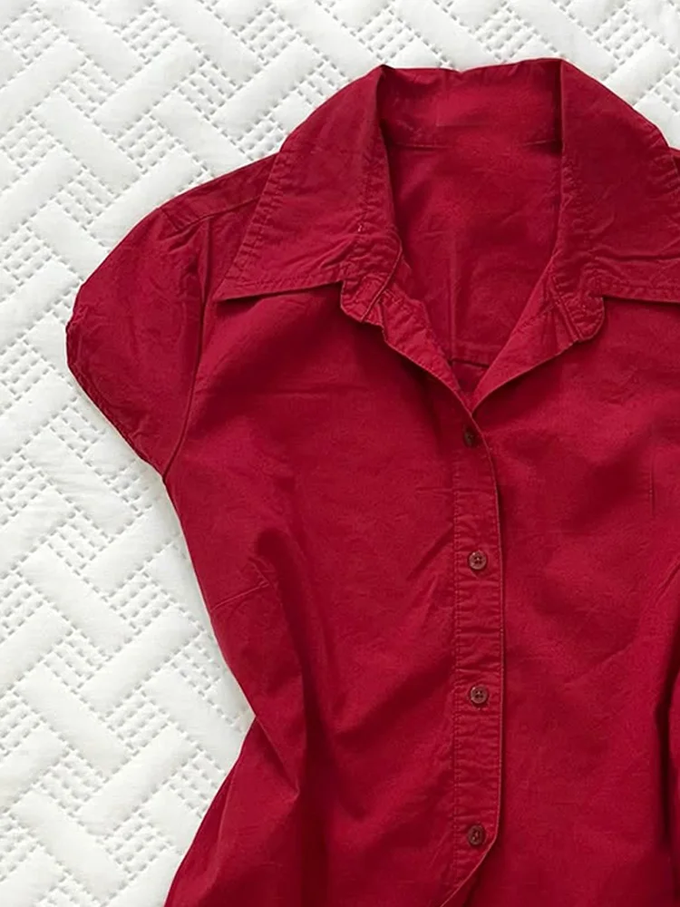 痩身赤 irt オリジナルユニークなターンダウン襟ヴィンテージハイウエスト irt 若い女性のための綿ブレンド夏 irt