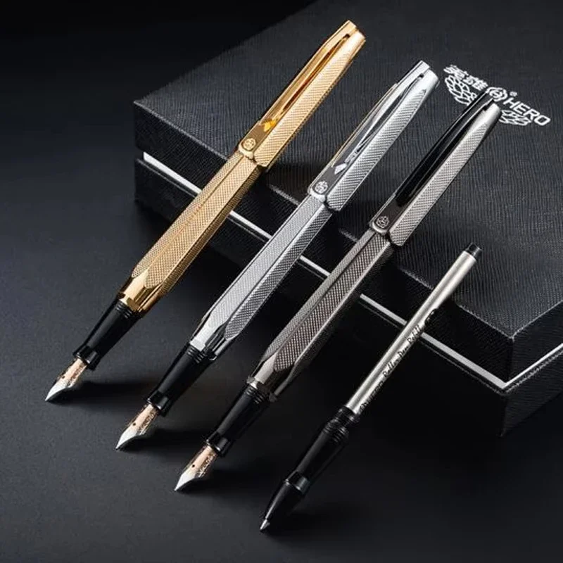 New Hero 2191 14k Gold Fountain Pen F 0.5mm Ink Pen Original Custom Large Capacity Ink Business Stationery Office Writing Gift