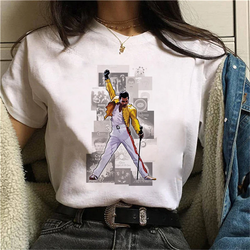 2024 Freddie Mercury Queen Band T Shirt Women Hip Hop Music Lover Tops 90s White T Shirt Harajuku Fashion T-Shirt