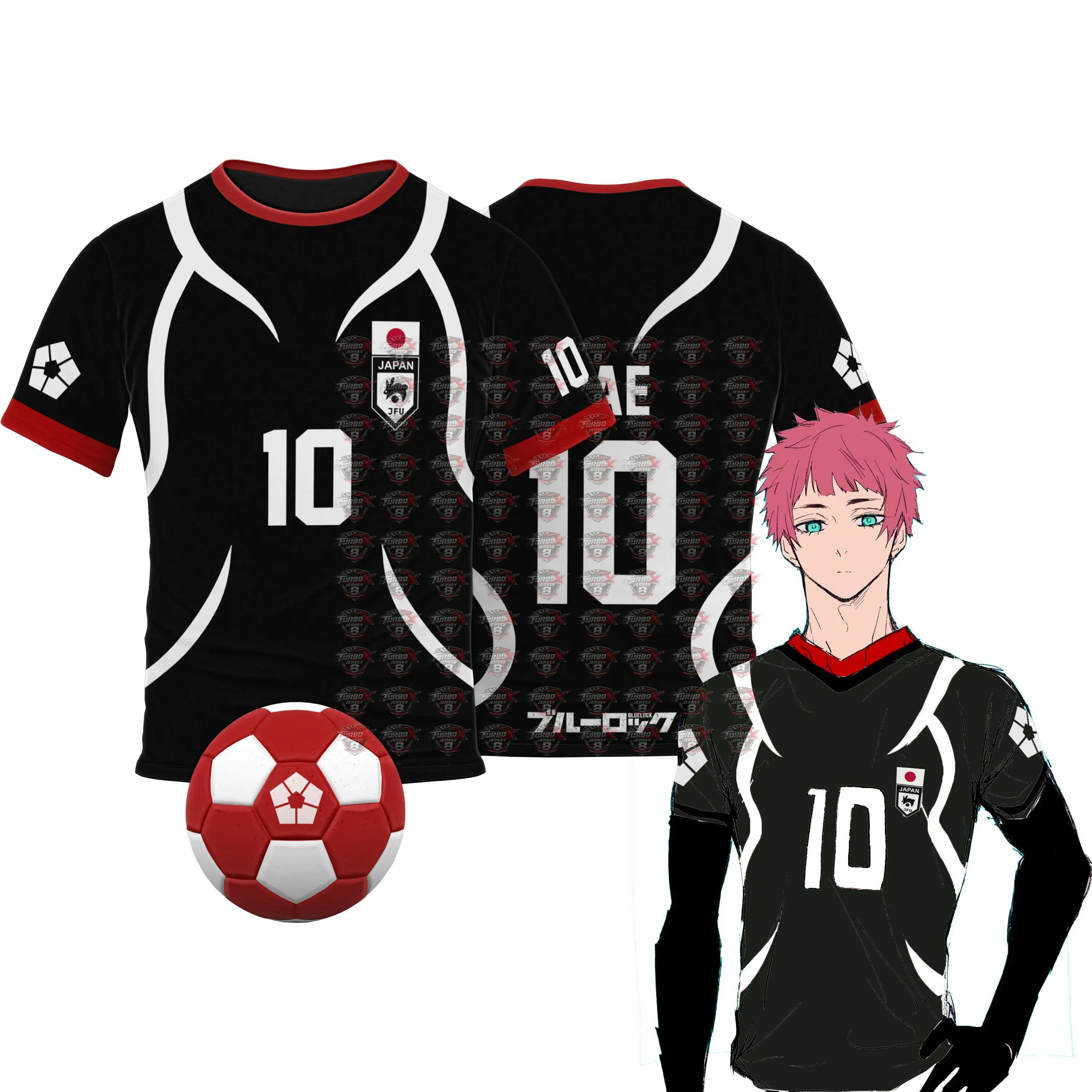 Blue Lock Japan U20 Black Cartoon Anime Cosplay Men's T-shirt Summer Short Sleeved T-shirt Quick Drying Fashion Women's T-shirt