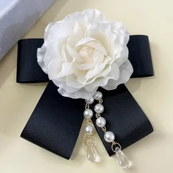 Handmade Camellia Flower Brooch Pearl Tassel Bow Tie Korean Fashion Corsage Collar Pins Wedding Party Jewelry Badge Accessories