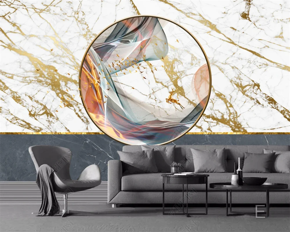 beibehang Customized papel de parede modern light luxury abstract lines ink wash landscape elk marble background wallpaper