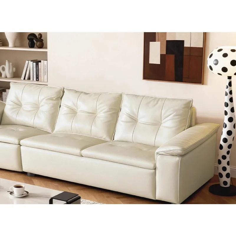 light leather electric sailing sofa cream wind super wide sitting deep living room zero against the wall first layer cowhide