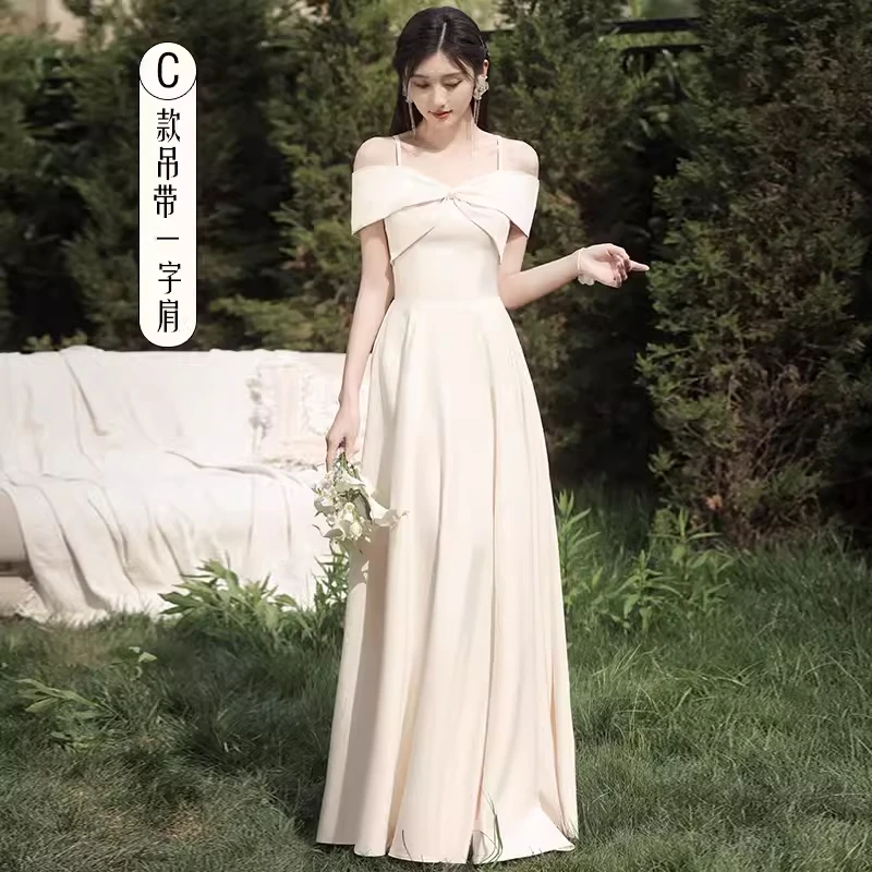 

Bridesmaid dress 2024 new champagne dress high-end niche can usually wear sister group satin dress female