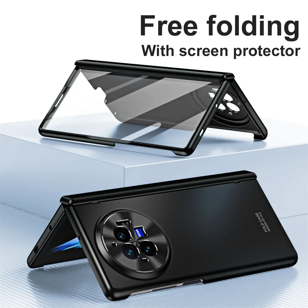 Fashion Solid Color Phone Case for VIVO X Fold 3 Pro Hinge Protection PC Hard Shell Front Protective Film Fold3 Cover