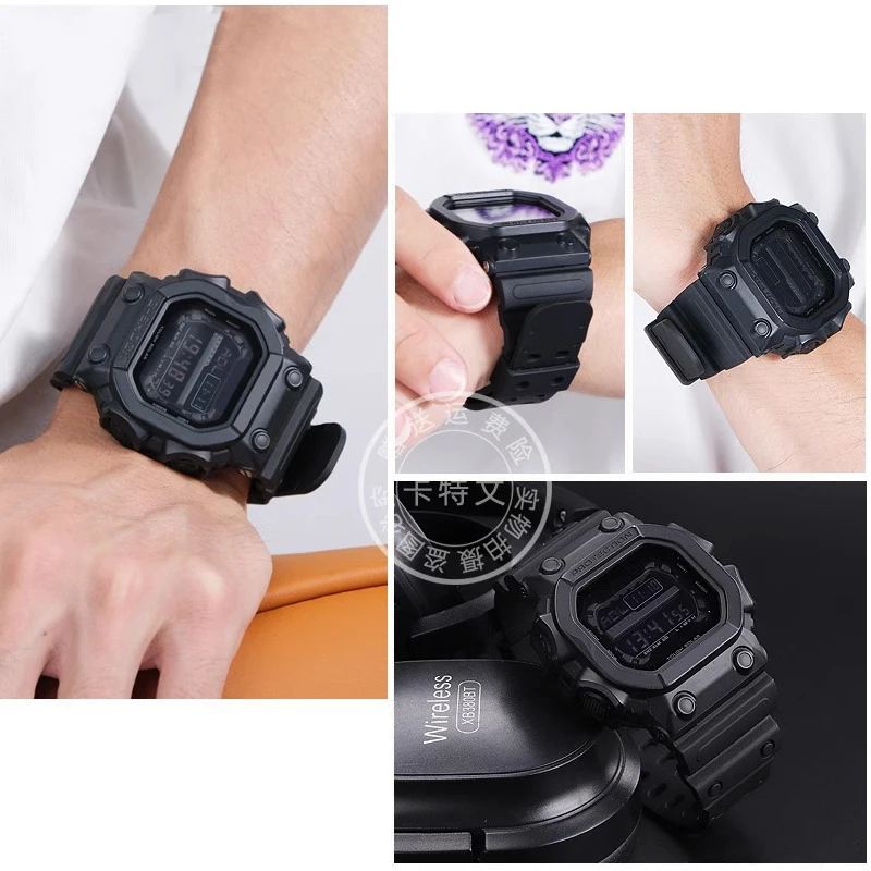 Correa de reloj de goma de silicona para CASIO G-SHOCK GX-56BB GXW-56 interfaz convexa especial correa de reloj diplopore negra hebilla sólida