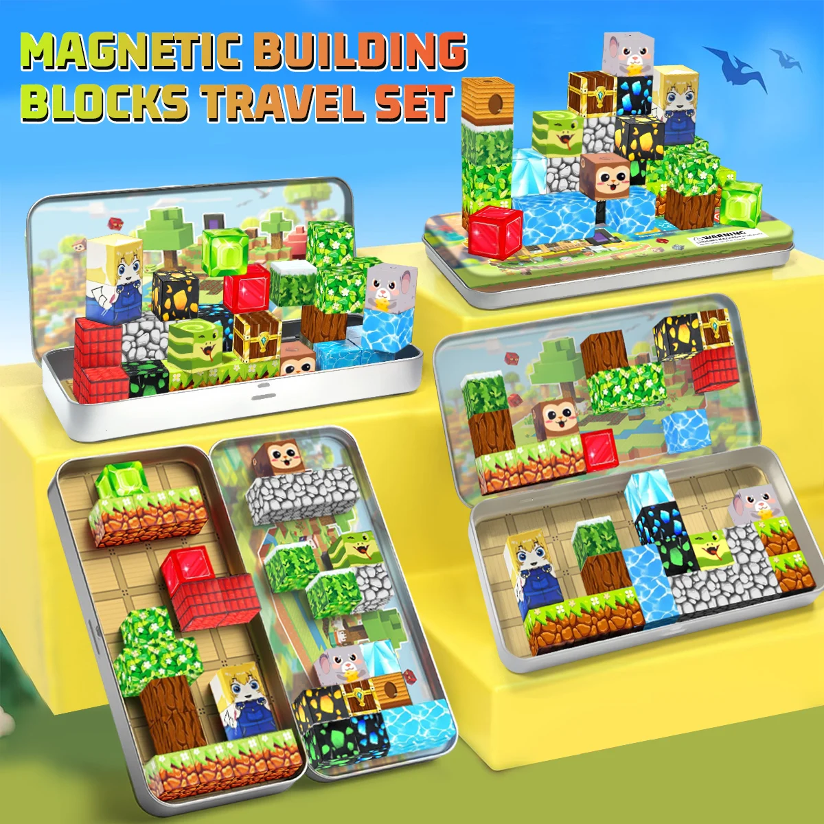 35 قطعة ألعاب مكعبات البناء المغناطيسية مع صندوق حديد محمول ألعاب مغناطيسية تعليمية للأطفال الأولاد والبنات هدايا