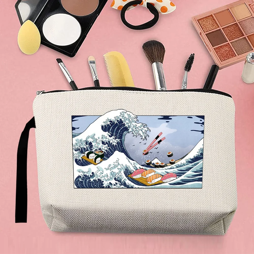 Women's Makeup Bag Travel Toiletry Organizer Case Bridesmaid Cosmetic Bag Purse Zipper Pencil Pouch Wave Series Print