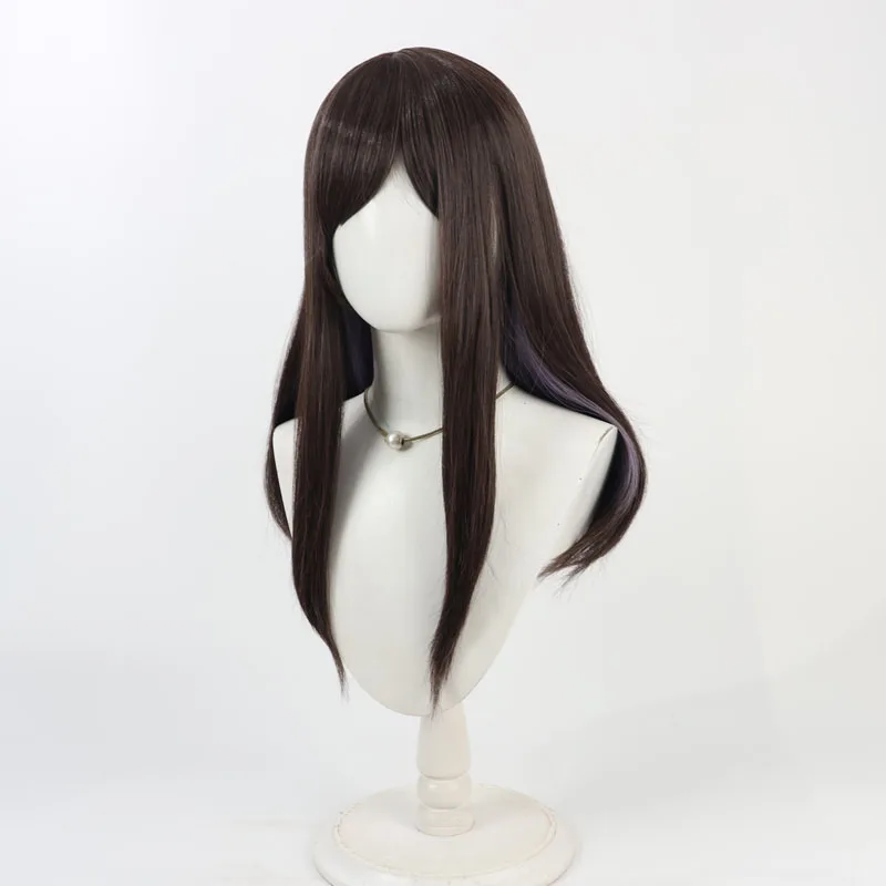 Capelli sintetici Priestess Parrucche Cosplay Gioco Arknights Priestess 50 cm Lungo Marrone scuro Misto Viola Cos Parrucca Resistente al calore