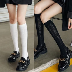 Japan Style High School Student Stockings Long Socks Solid Black White Summer Thin Woman Socks JK Costumes Girls Knee High Socks