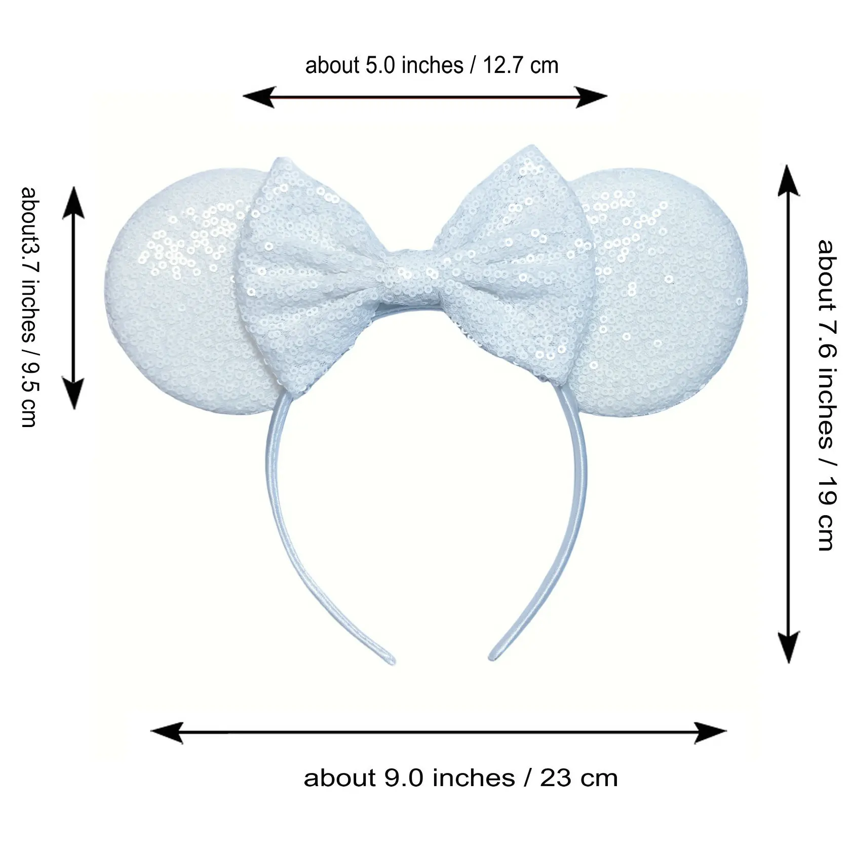 9.5 CM New Cute Plain White Headband Glitter Mouse Ears Sequins Hair Bow For Girls Festival Women Party Hairband Kids Hair Acce