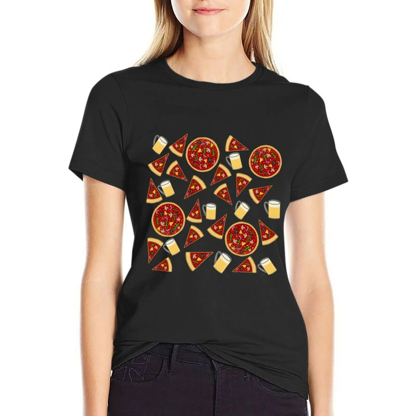 

Pizza and Beer T-Shirt vintage clothes female tees tight shirts for Women