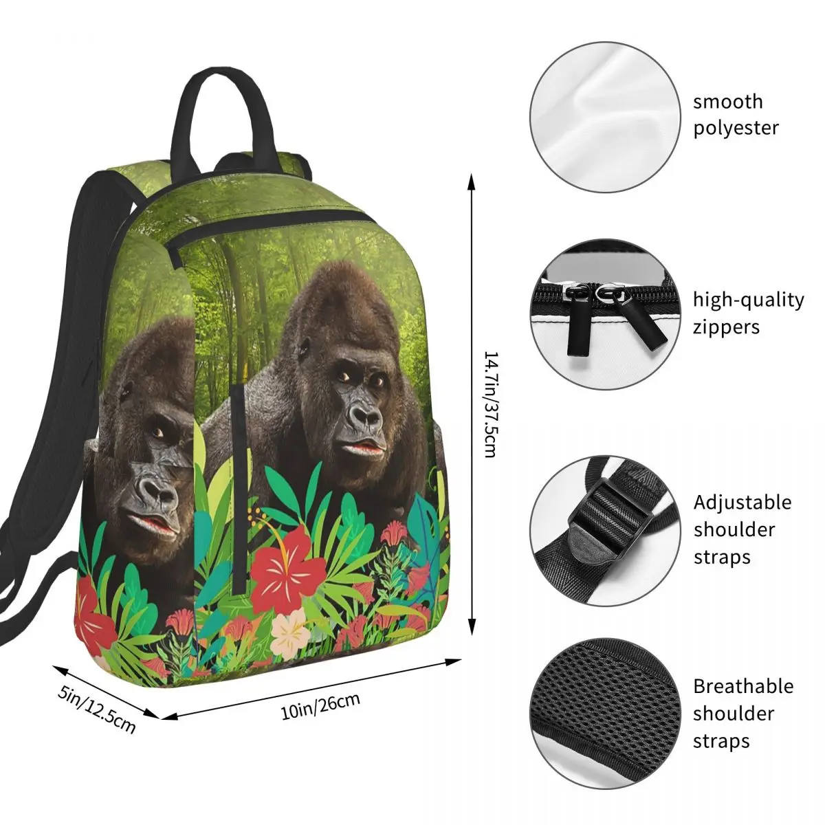 Gorilla In Forest Backpack Student BookBag Kids School Bag Computer Shoulder Bags Men Women