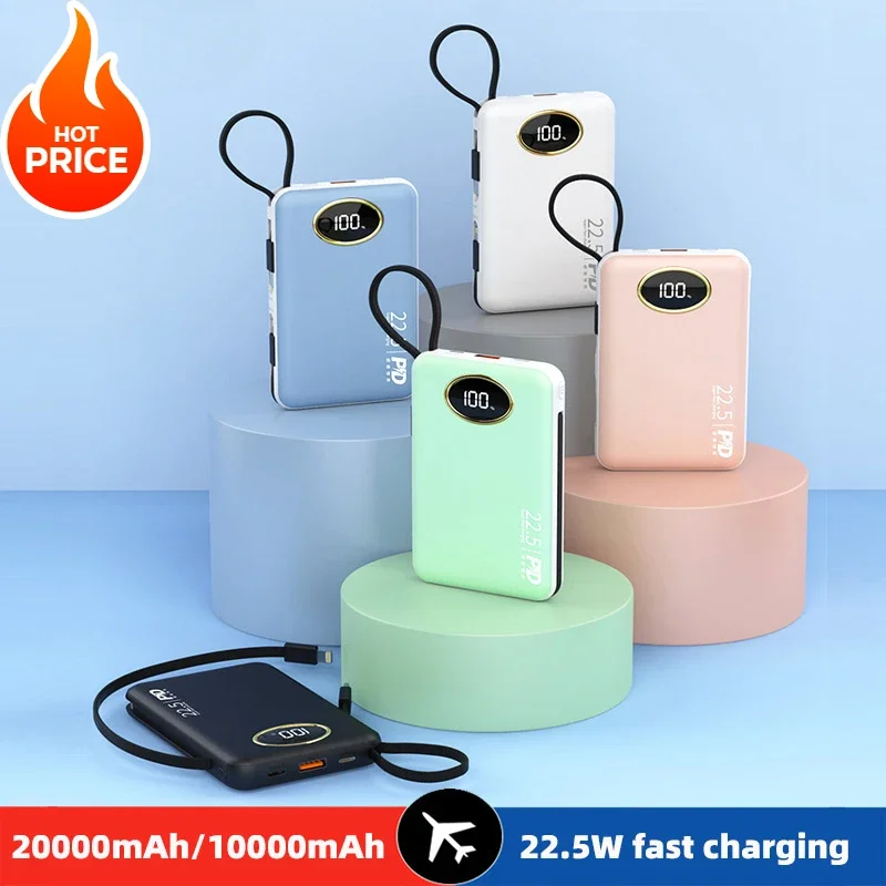 

20000mAh Portable Large Capacity Power Bank 10000mAh USB C PD20W Fast Charging Spare Battery with Cable for iPhone 15 14 Samsung