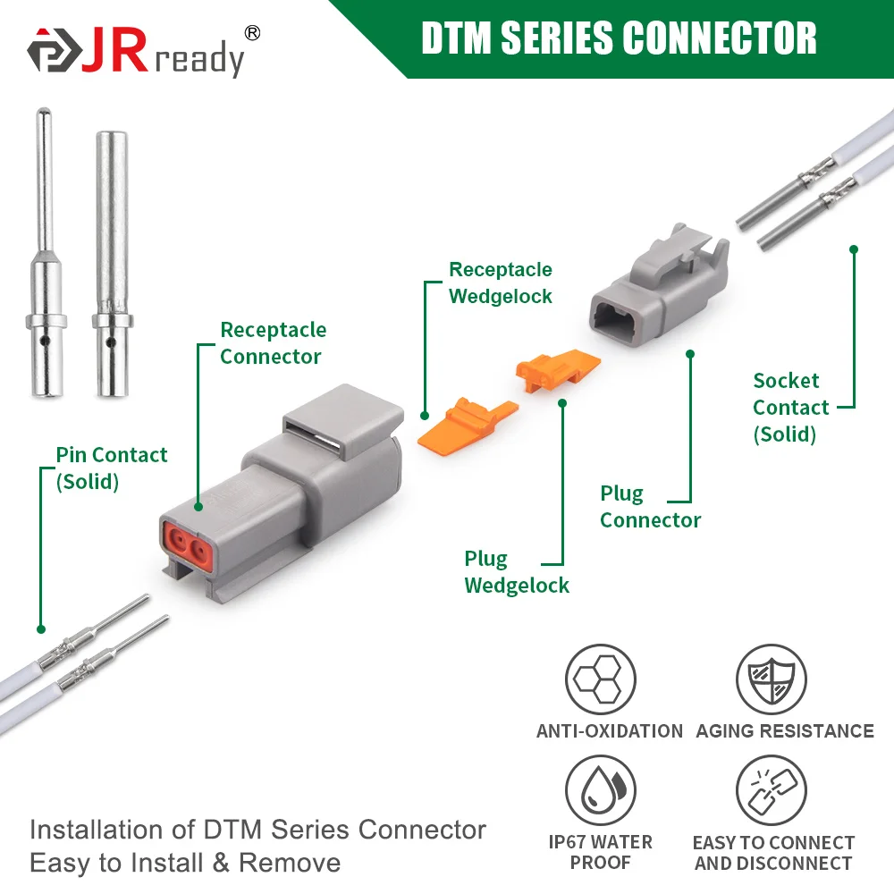 JRready ST6360 Deutsch DTM Connector Crimp Tool Kit,New Deutsch Crimp Tool and 2 3 4 6 8 12 Pin Connectors With Solid Contact