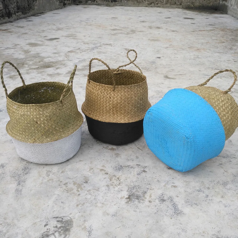 

Seagrass Flower Basket Woven Folding Plant Pot L32x28 Storage Decorative Home Garden Office Plant Holder Seagrass Flower Basket