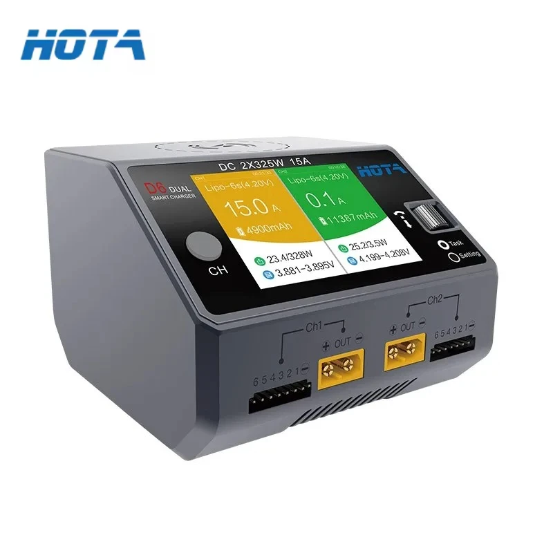 HOTA D6 DC650W 15A Dual Smart Charger Maximum Current 1600mA Built-in Micro USB for 1-6S Lipo LiHV/NiZn/Nicd/NiMH Battery