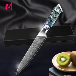 MYVIT Kitchen Utility Knife VG10 Damascus Steel Ultra Sharp 67 Layers Kitchen Knife with Abalone Handle 5 Inch Tomato Knife