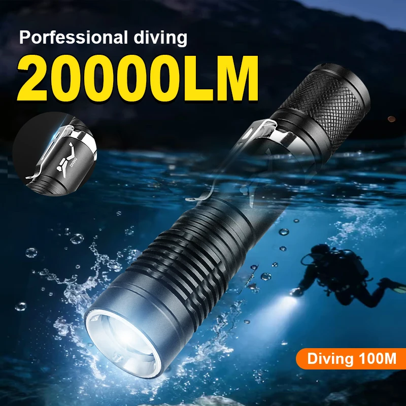 

Waterproof Diving Flashlight Ultra Bright LED Handheld Torch IPX8 Submersible Lamp Amphibious Outdoor Camping Lights