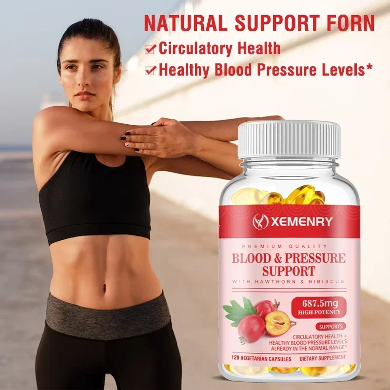 

Blood & Pressure Support Capsules - with Hawthorn, Hibiscus and Garlic, Support Y Blood Circulation & Heart Energy Supplement