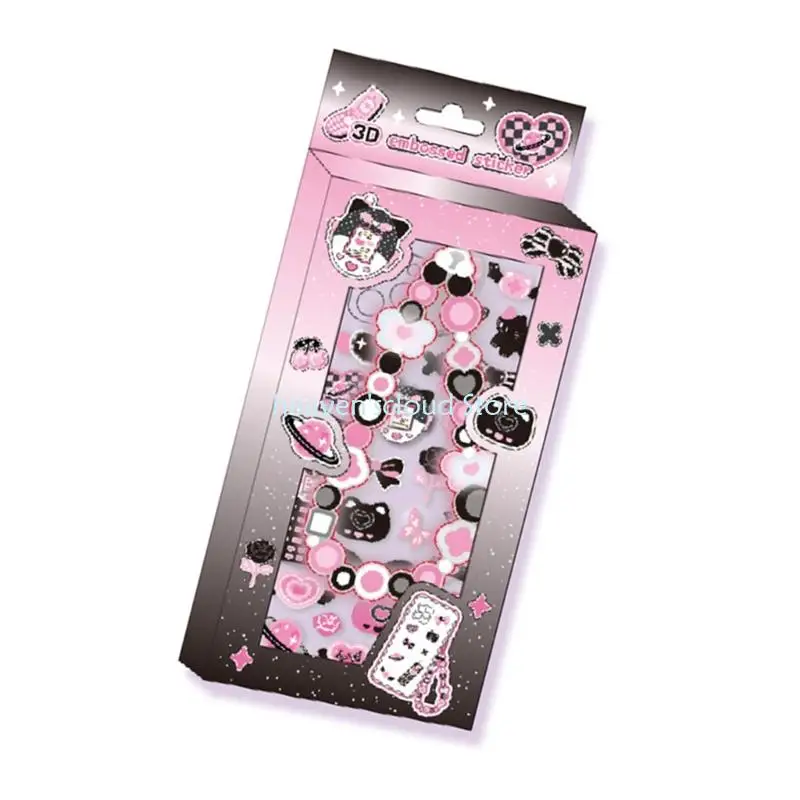 Y88B Decorative Sticker Phone Chain Charm Set Embossed PVC/PET Sticker for Scrapbooking Journal Laptop Phone Case Decoration