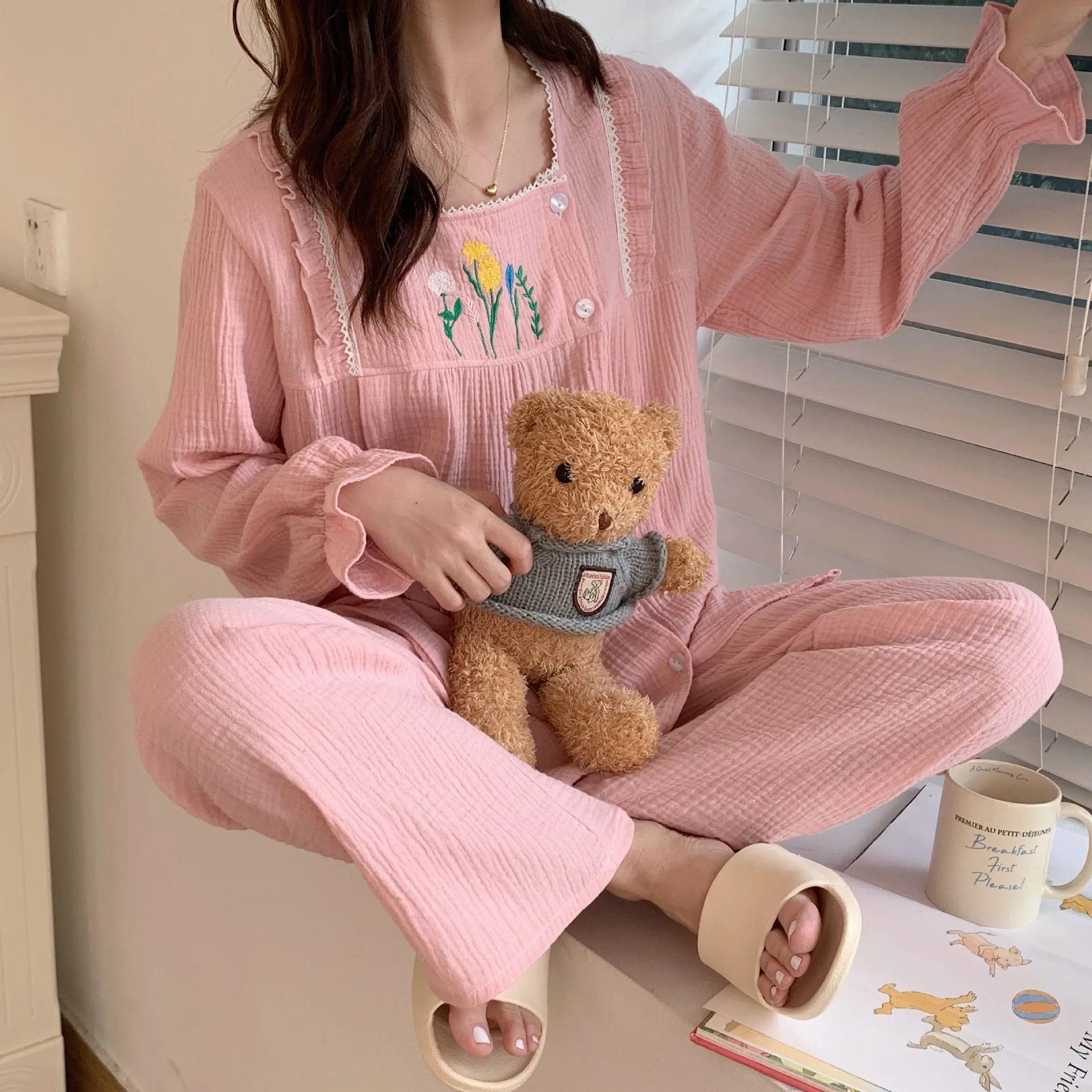 Fdfklak Maternity Nursing Sleepwear Long Sleeve Pregnant Lady Cardigan Pajamas Suits Postpartum Woman Cotton Spring Autumn