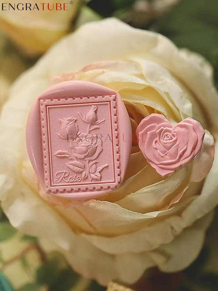 3D Embossed Wax Seal Stamp Frosted Heart Rose Love Eternal Handwritten Letter Gift Wrapping Wedding Greeting Card Decoration