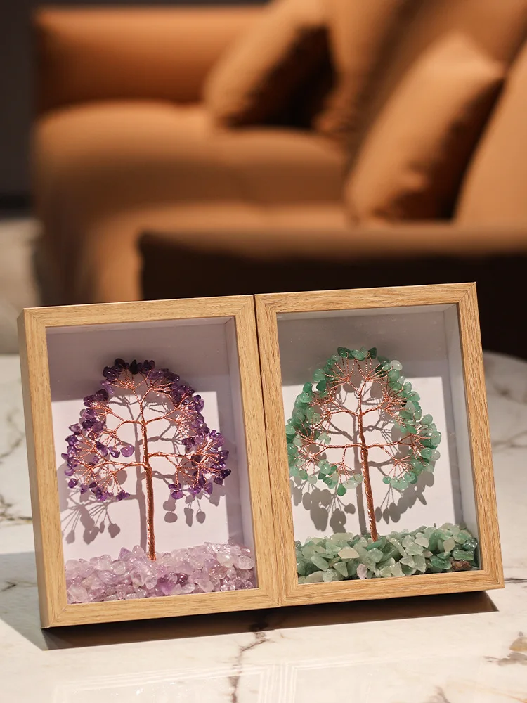 

Super Mini Natural Crystals Tree Photo Frame Wrapped Reiki Healing Crystal Tree Feng Shui Trees Home Decor Ornaments Gifts