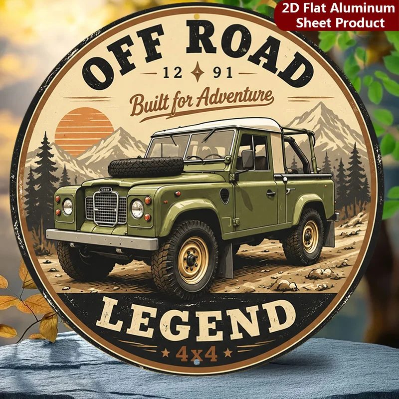 2D Flat, 1pc, Adventure Theme Round Sign, Retro Design Vintage Decorative Plaque, Off Road Porch Decorations, Wall Decorations,