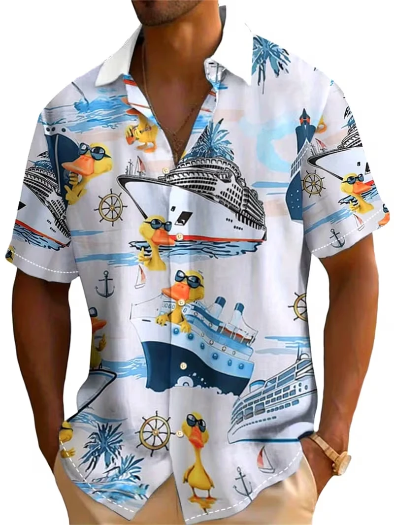 

Fashin Funny Duck Hawaiian Shirts For Men Women Summer Short Sleeve Casual Relaxed-Fit Button Down Beach Shirt Mens Tshirt